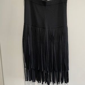 Endless Rose Black Elastic Fringe Skirt.     Elastic Waist
